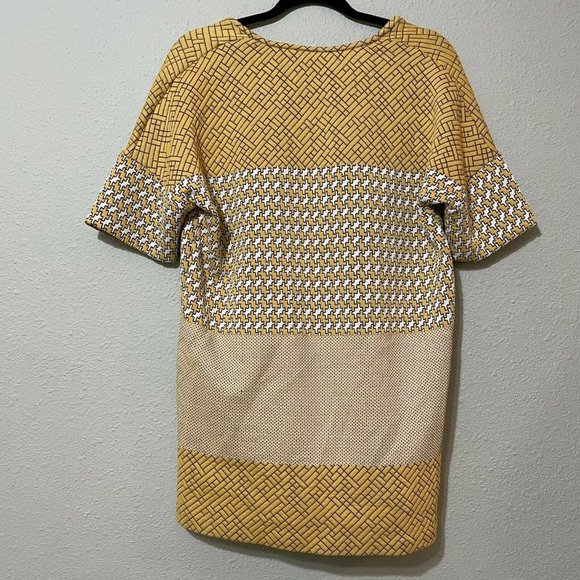 Zara Womens Yellow White Geometric Print 1/4 Sleeve V Neck Tunic Top Size Medium - Picture 2 of 5